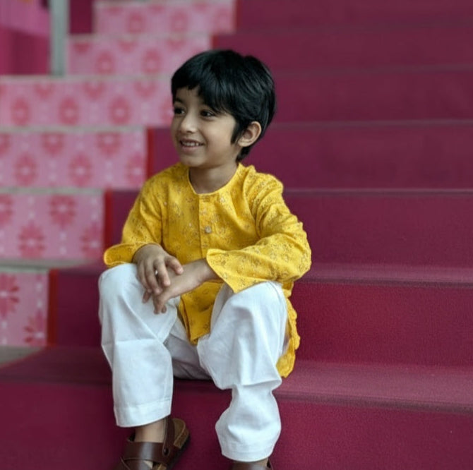 Boys Yellow Kurta Pajama Set