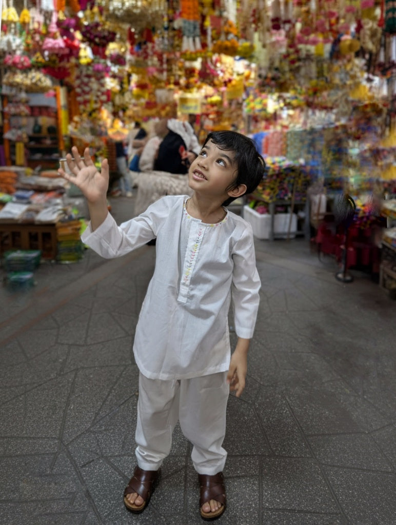White cotton mul mul Kurta for Boy