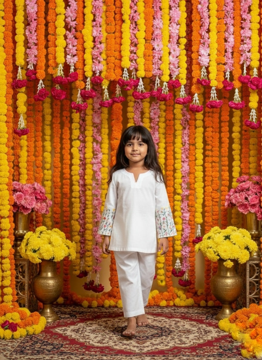 White cotton mul mul kurta for Girl