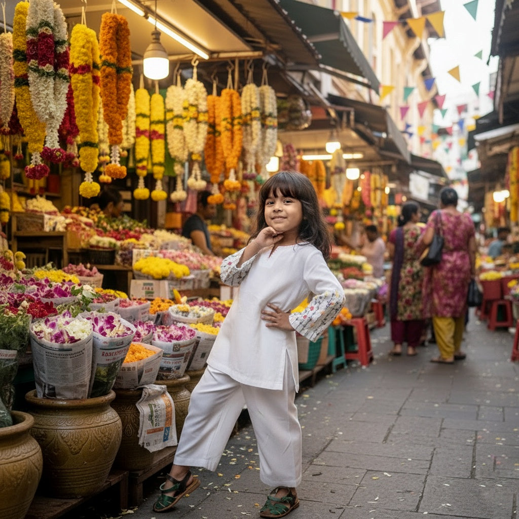 White cotton mul mul kurta for Girl