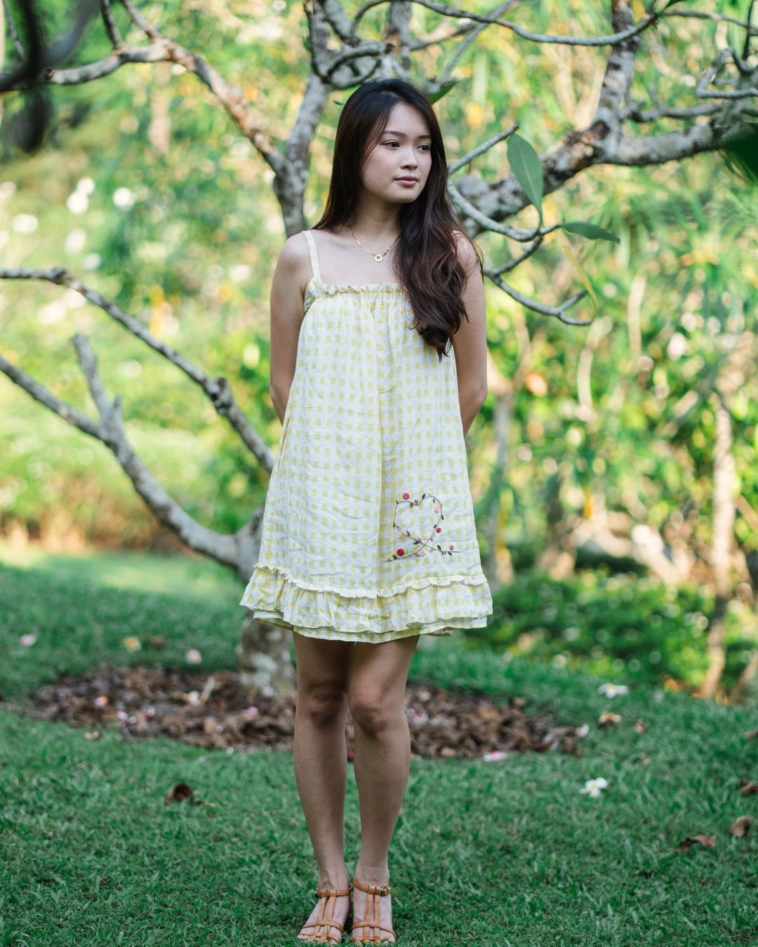 Yellow Plaid Heart Mini Dress
