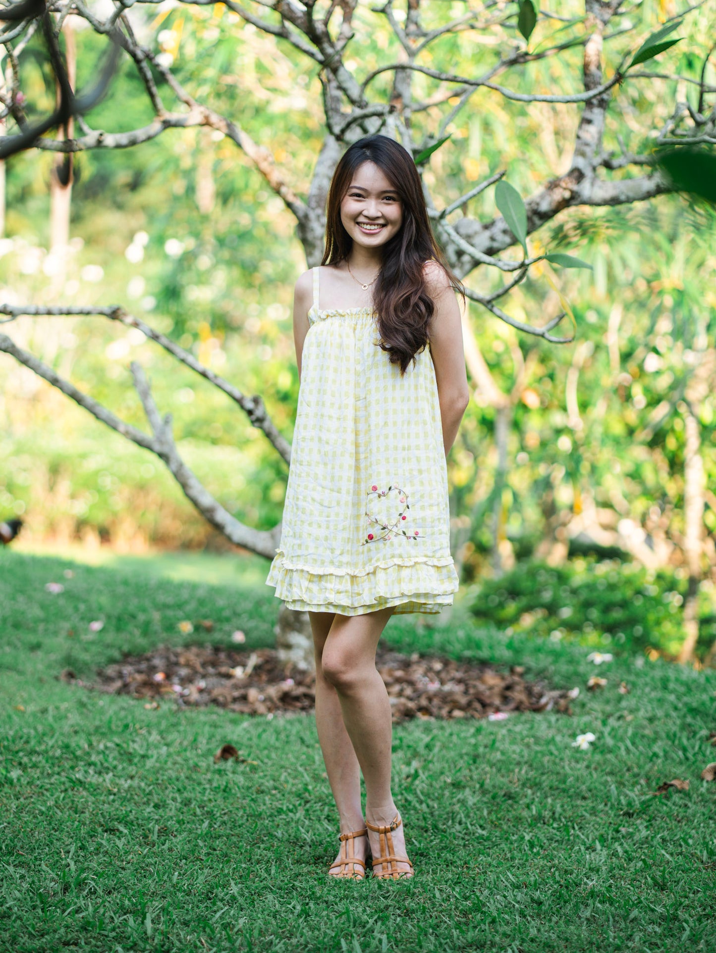 Yellow Plaid Heart Mini Dress