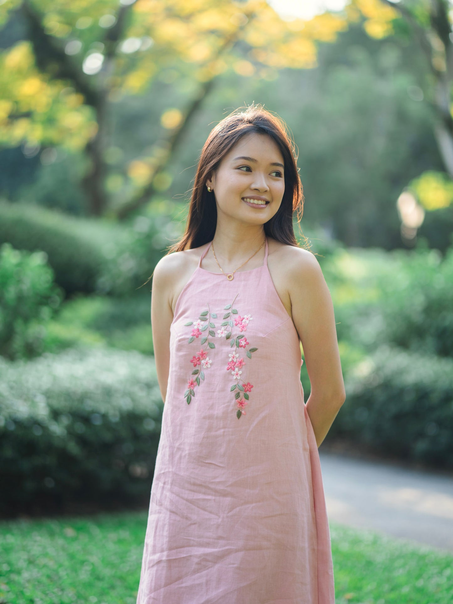 Pink blossom halter dress