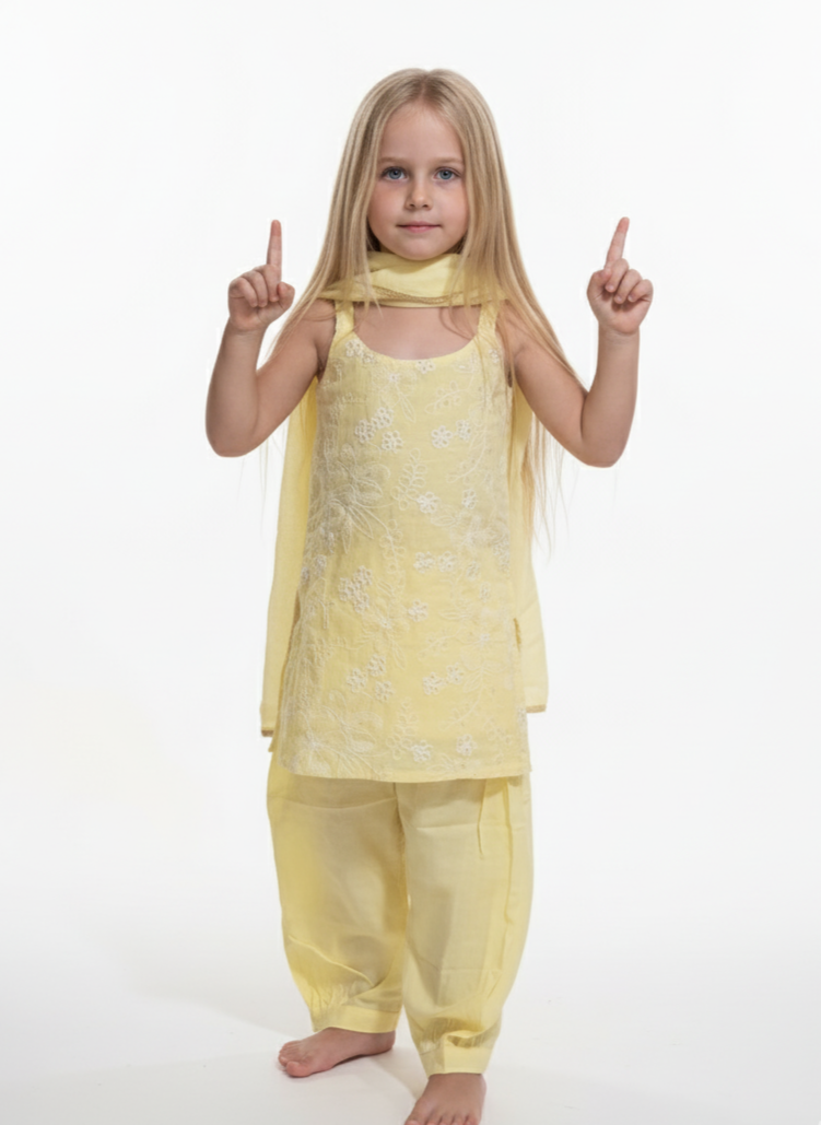 Girls pastel yellow Salwar Suit