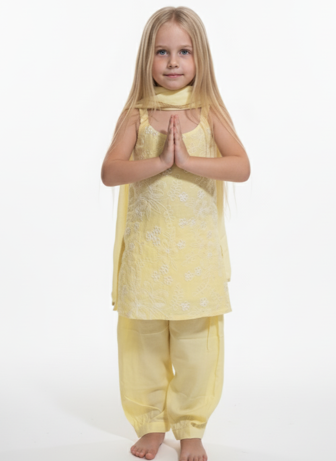 Girls pastel yellow Salwar Suit