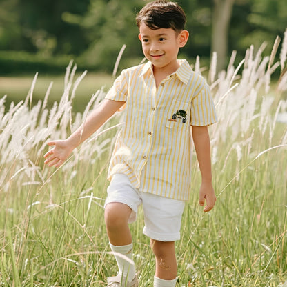 Monster Wheels Yellow Stripes Shirt Boys