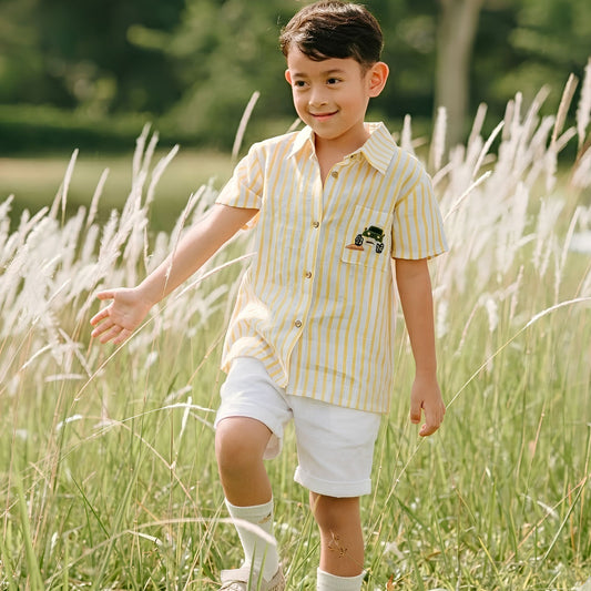 Monster Wheels Yellow Stripes Shirt Boys
