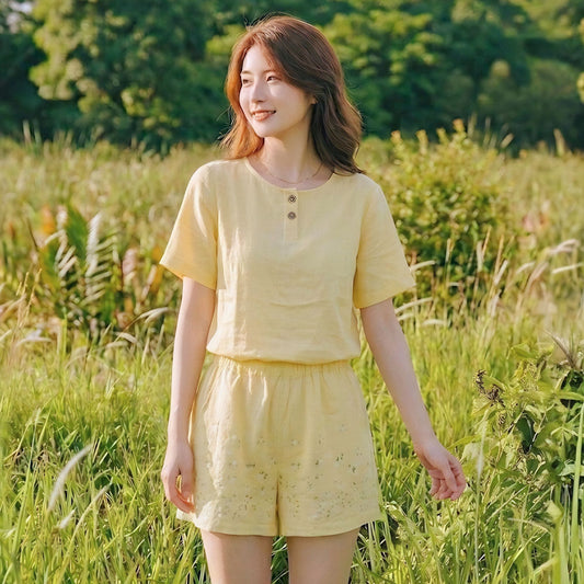Yellow Buttercup Short & Shirt Set - Women