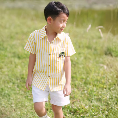 Monster Wheels Yellow Stripes Shirt Boys