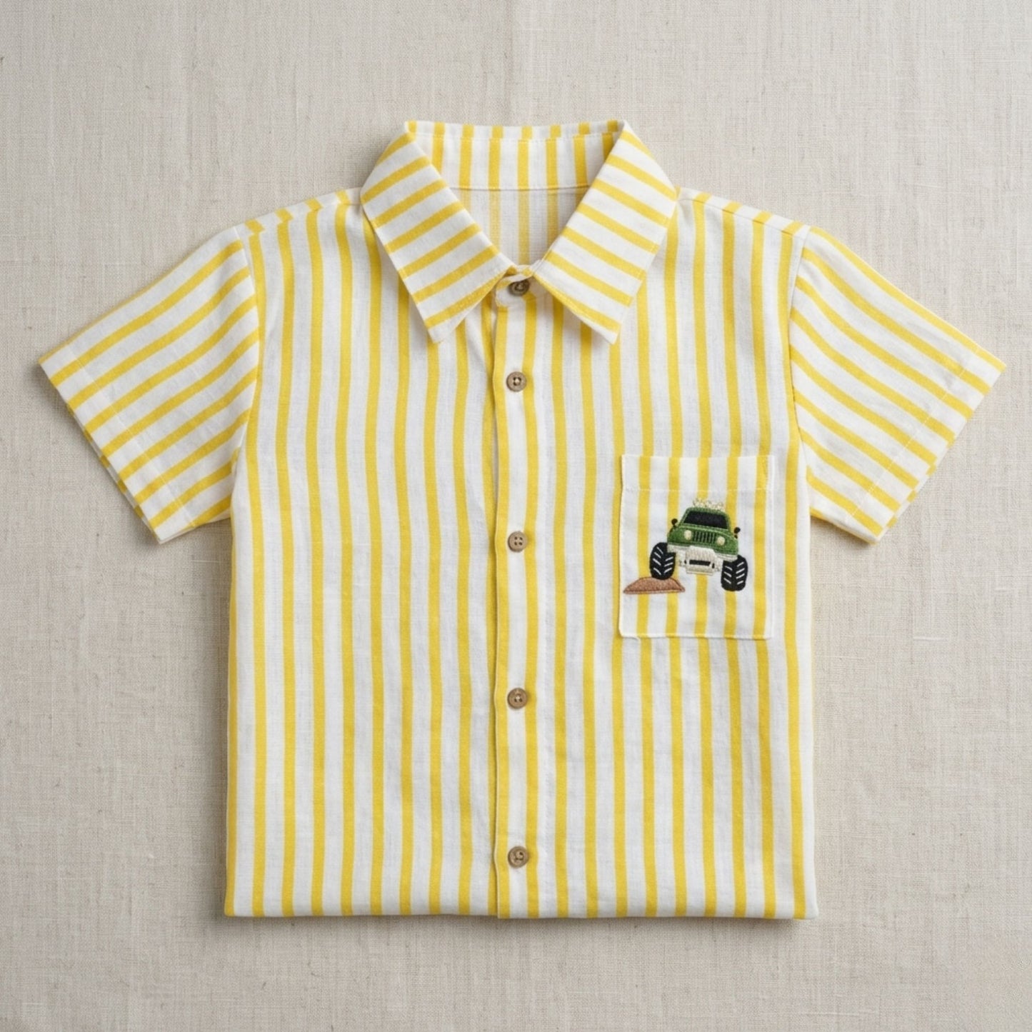 Monster Wheels Yellow Stripes Shirt Boys