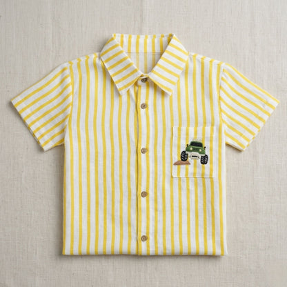 Monster Wheels Yellow Stripes Shirt Boys