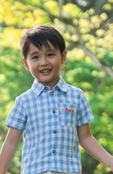 Blue Plaid Smiley Shirt