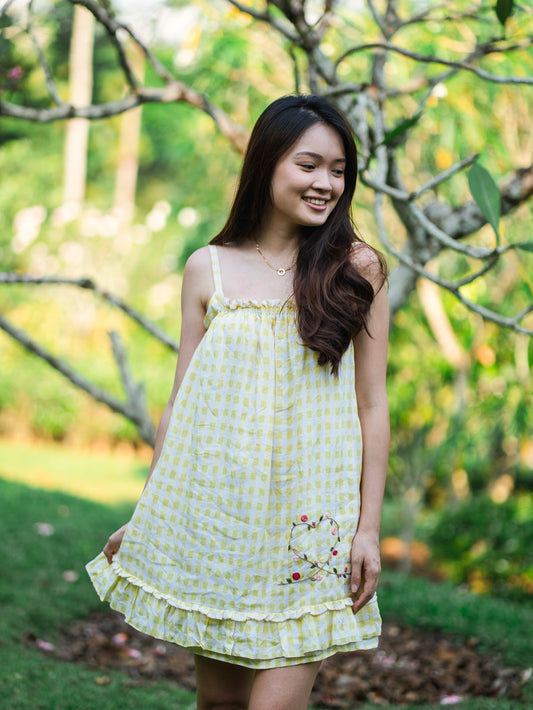 Yellow Plaid Heart Mini Dress