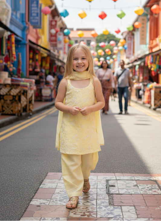 Girls pastel yellow Salwar Suit