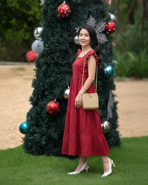 Scarlet Red Strappy Woman’s Festive Dress