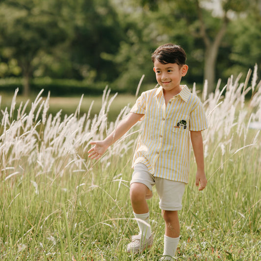 Monster Wheels Yellow Stripes Shirt Boys