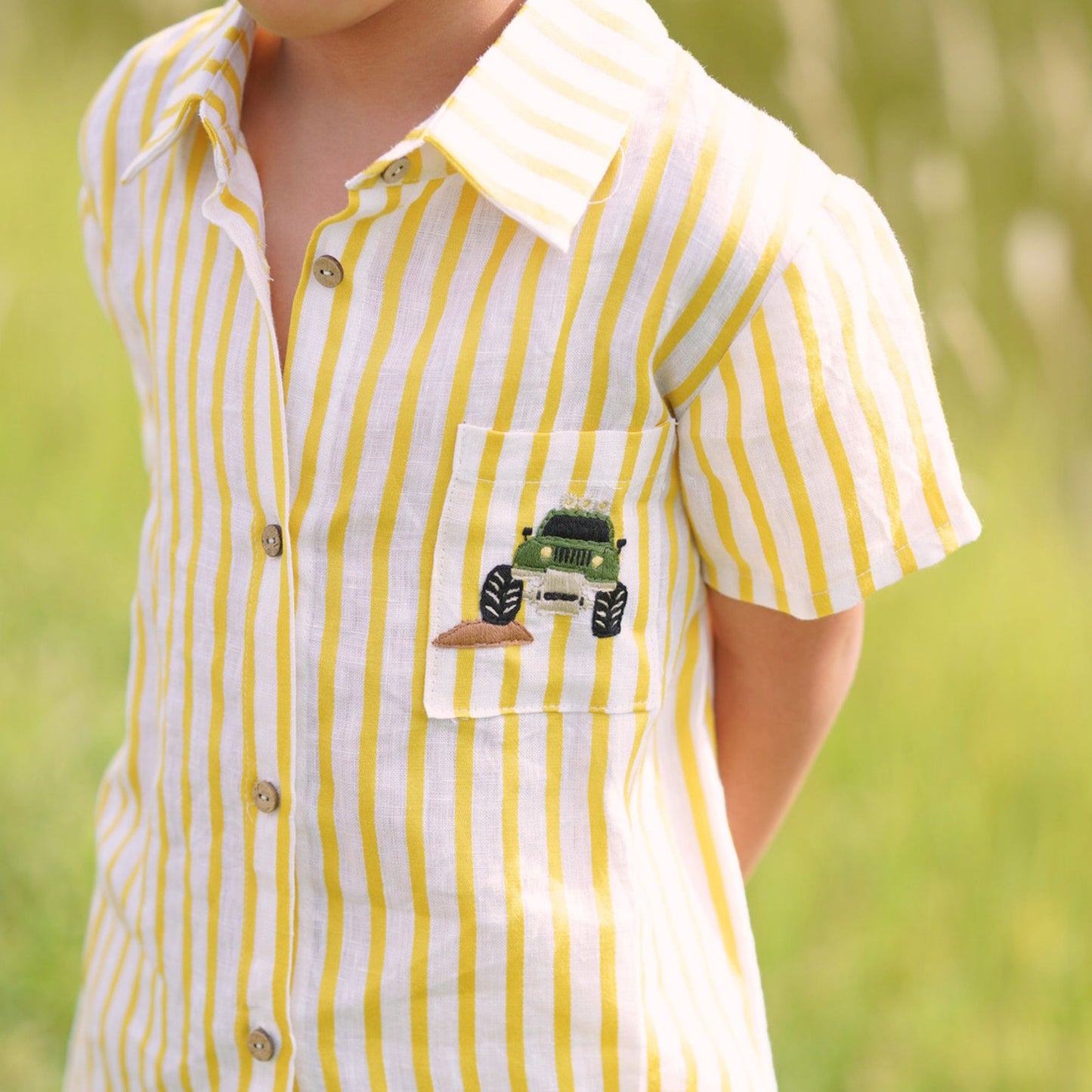 Monster Wheels Yellow Stripes Shirt Boys