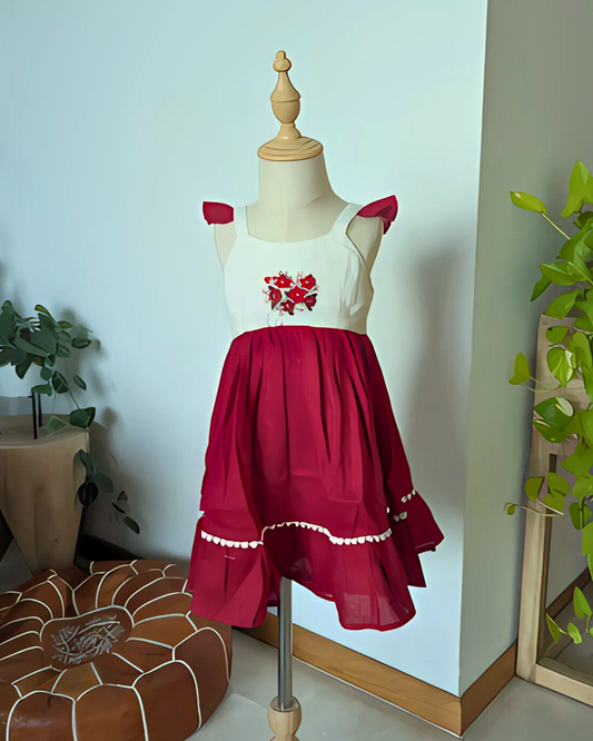 Red and White Floral Dress