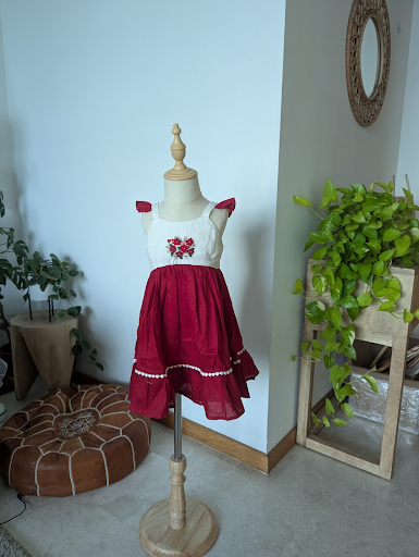 Red and White Floral Dress