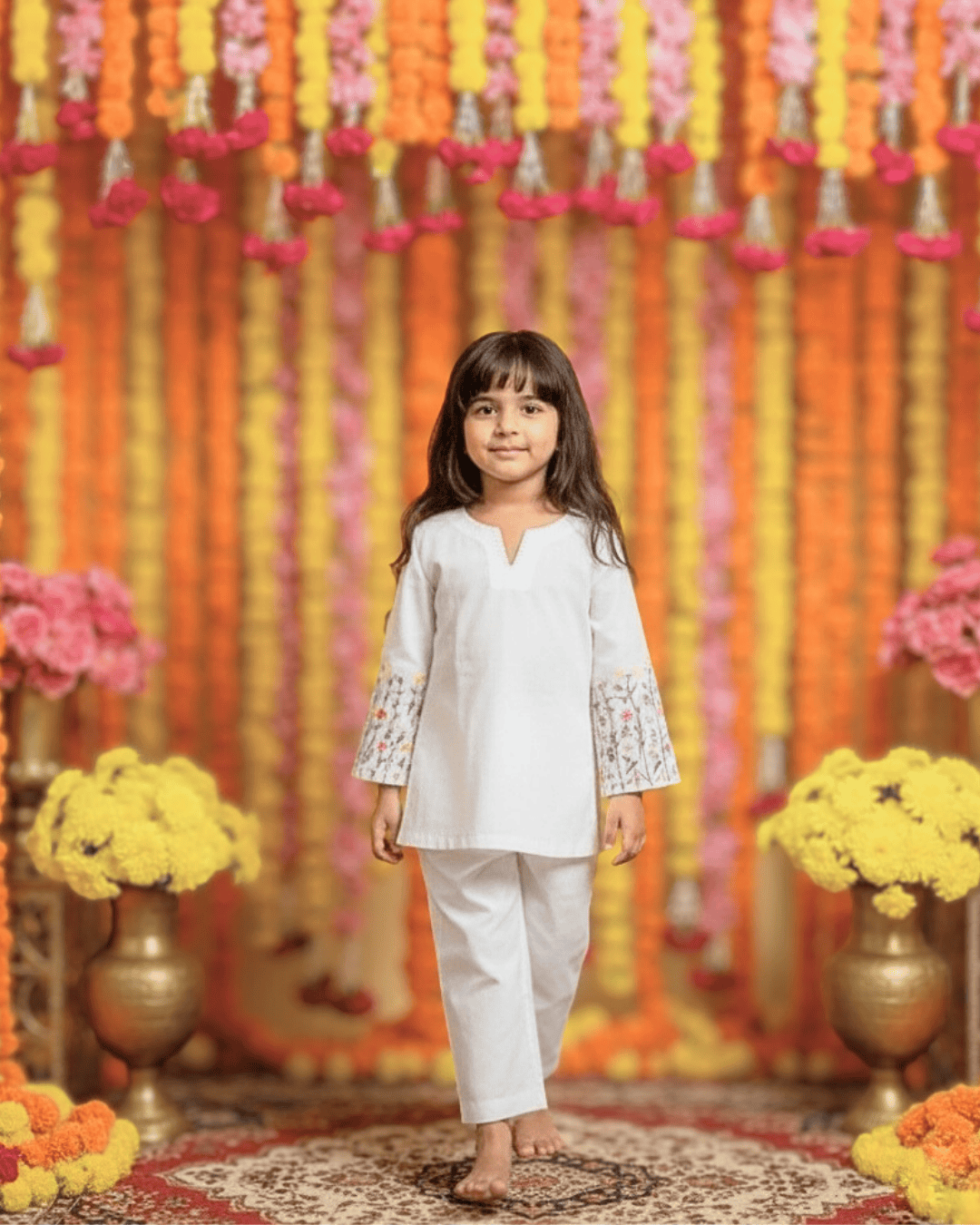 White cotton mul mul kurta for Girl
