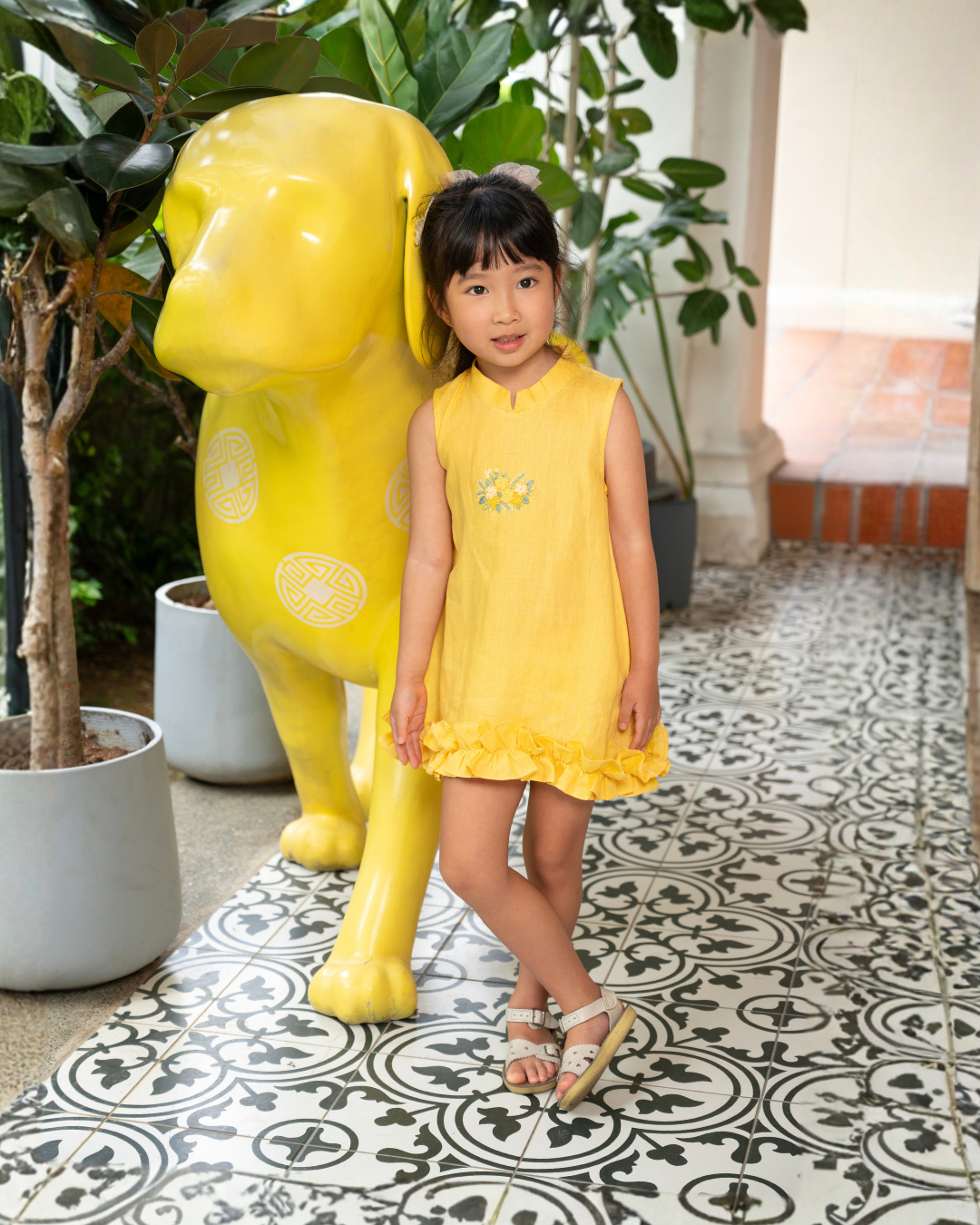 Golden Flower Ruffle Dress - Girl