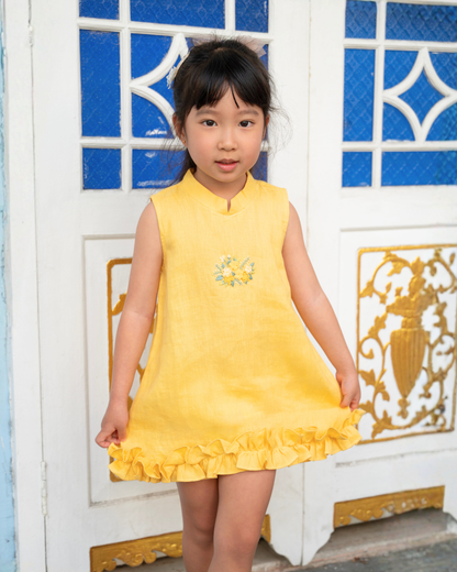 Golden Flower Ruffle Dress - Girl