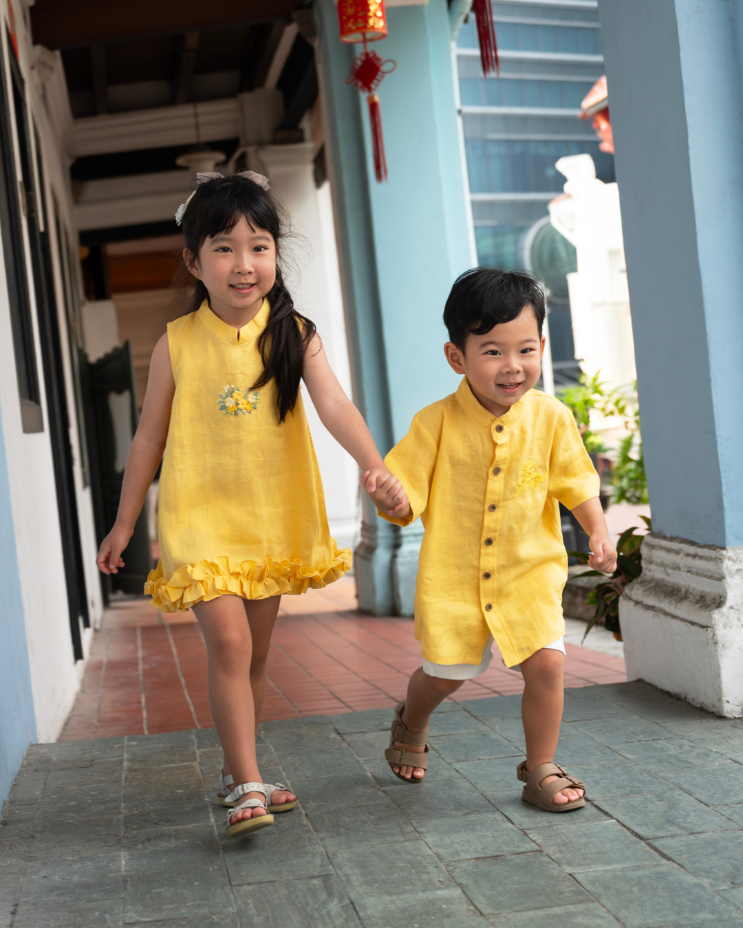 Golden Flower Ruffle Dress - Girl
