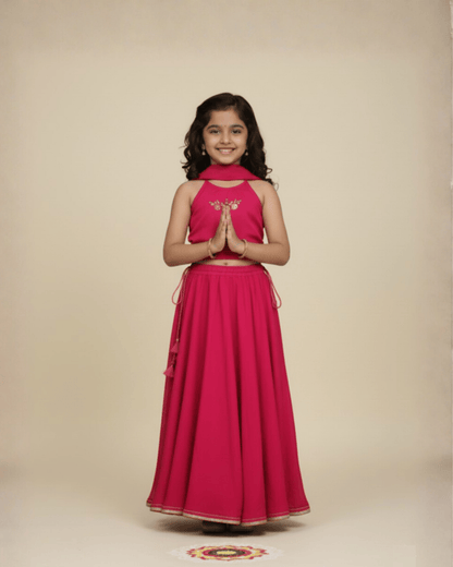 Pink Halter neck lehanga