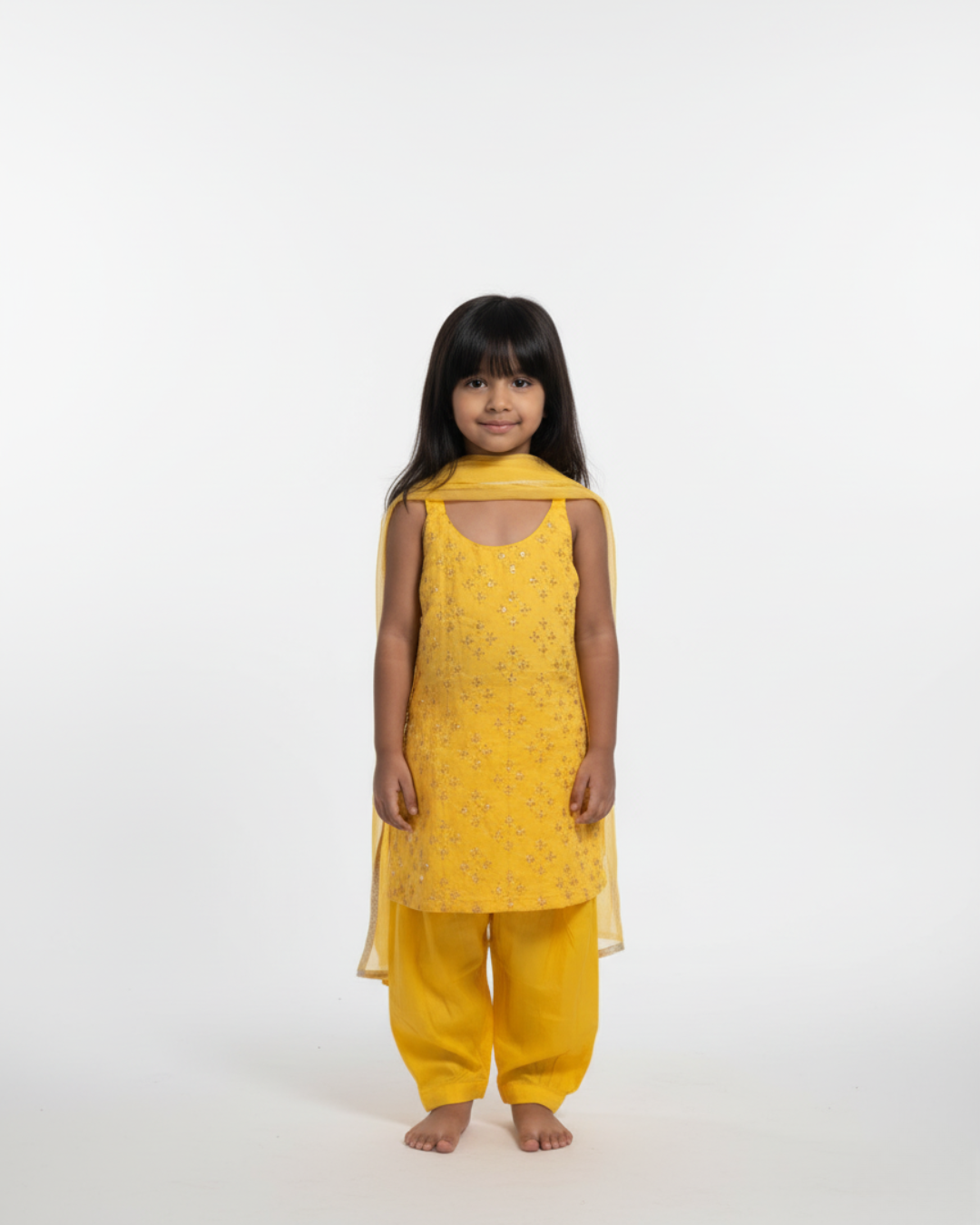 Kids' mustard yellow Salwar Suit