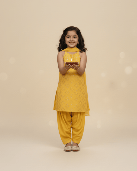 Kids' mustard yellow Salwar Suit
