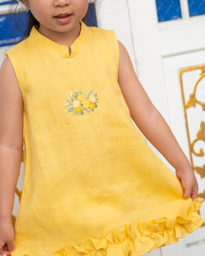 Golden Flower Ruffle Dress - Girl
